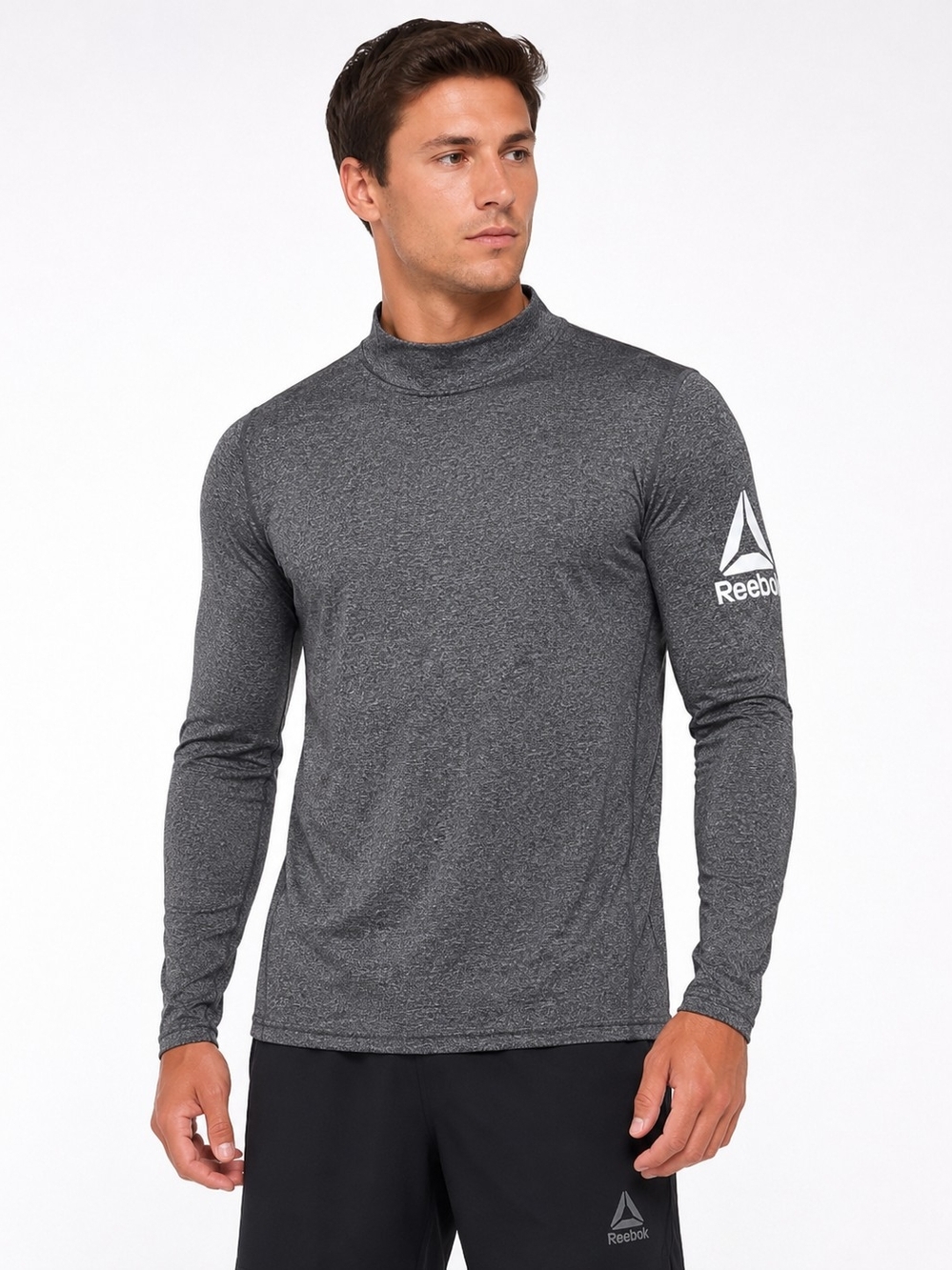 Reebok Base Mock Neck Compression Top Large Charcoal Heather Long Sleeve NWT
